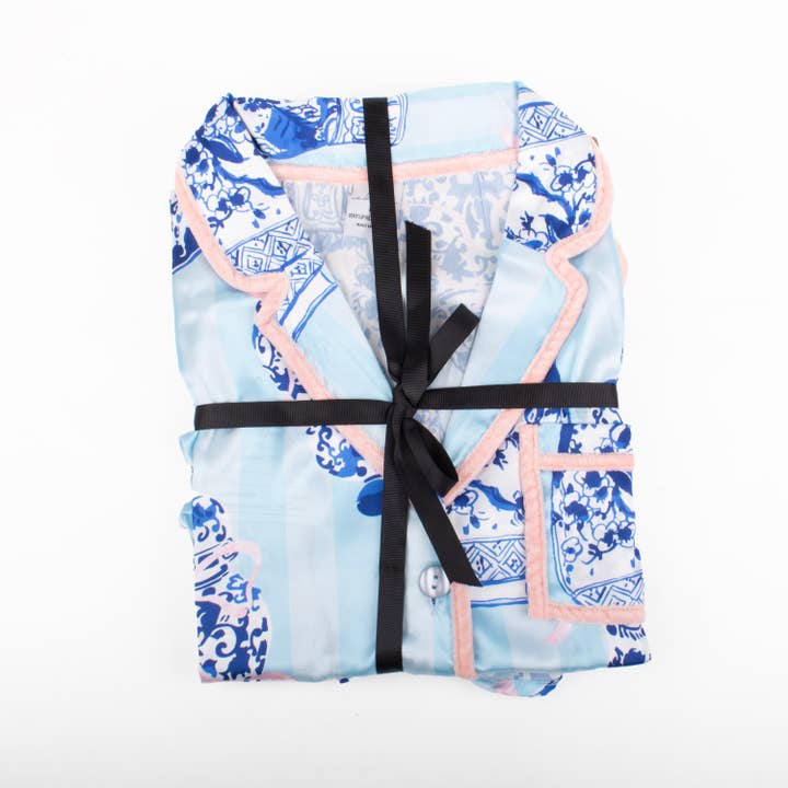 8 Oak Lane - Wholesale Sleepwear Set - Women's - Ginger Jar Stripe Satin Ruffle Short PJ Set