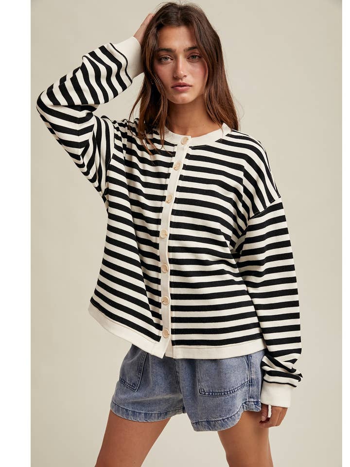 STRIPED BUTTON UP KNIT CARDIGAN / WL25-11053 for wholesale by Wishlist Apparel