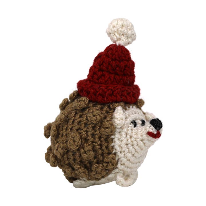 Crochet Hedgehog in Santa Hat Ornament for wholesale by Melange Collection