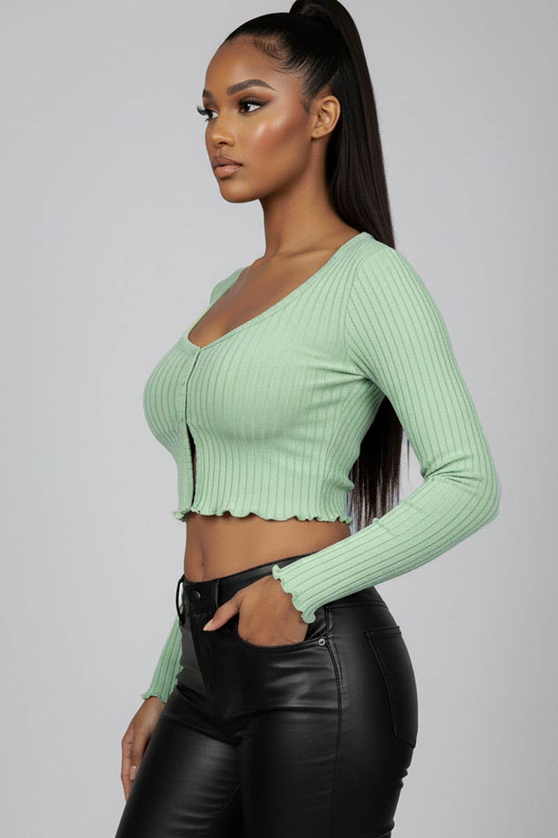 CAPELLA APPAREL - Wholesale Knit Top - Women's - Ribbed Button Front Split Long Sleeve Top7