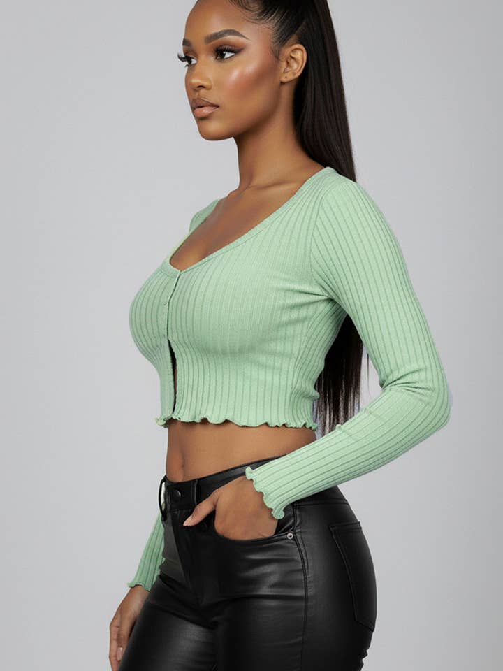 CAPELLA APPAREL - Wholesale Knit Top - Women's - Ribbed Button Front Split Long Sleeve Top7