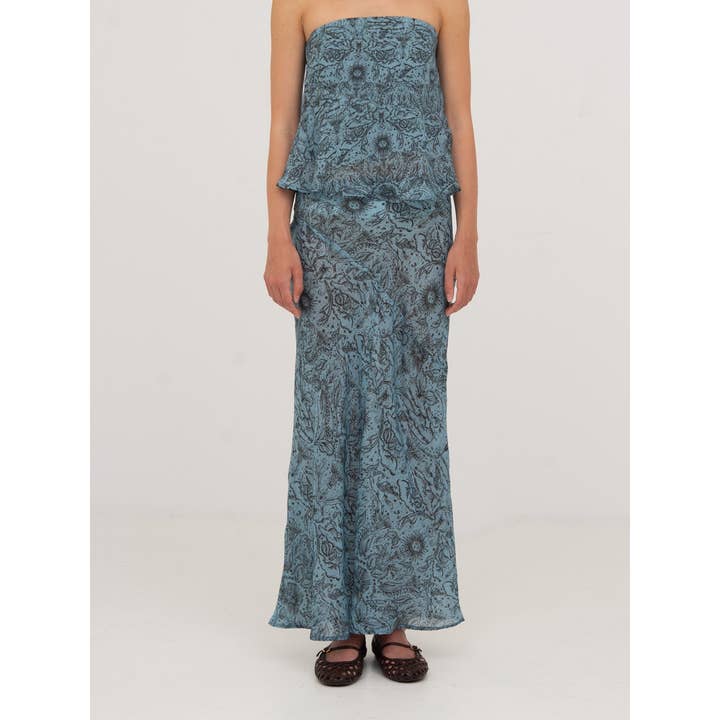 Falda con estampado de peonías azules for wholesale by CARMEN SAYS