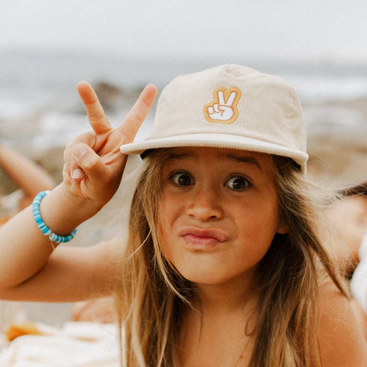 Banabae - Wholesale Baseball Cap - Kids - Peace Pinch Front Cord Kids Cap - Ecru