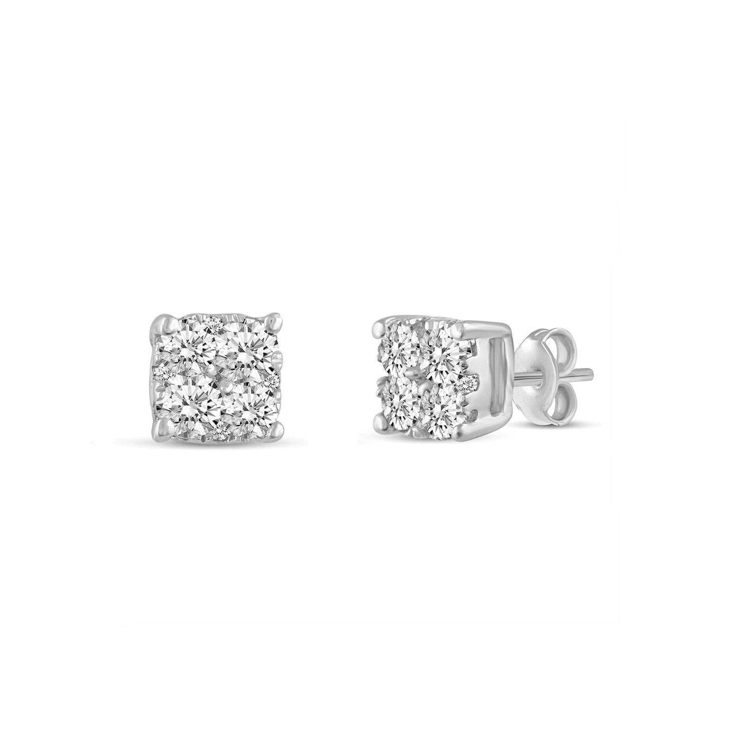 Fifth and Fine - Wholesale Stud/Post Earrings - 1/4 - 1 1/2 Cttw Cushion Diamond Stud Earrings set in 925 St12