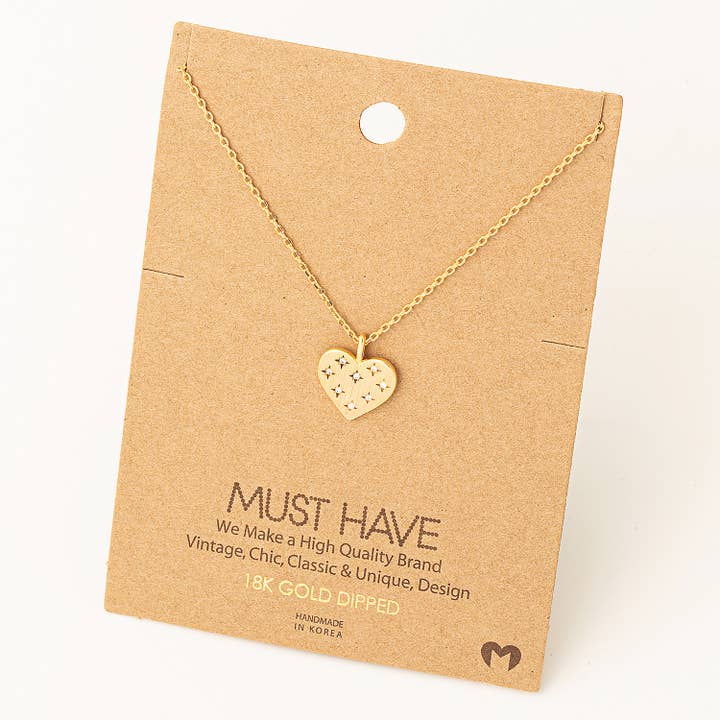 Dainty Pave Heart Star Charm Necklace for wholesale by Fame Accessories