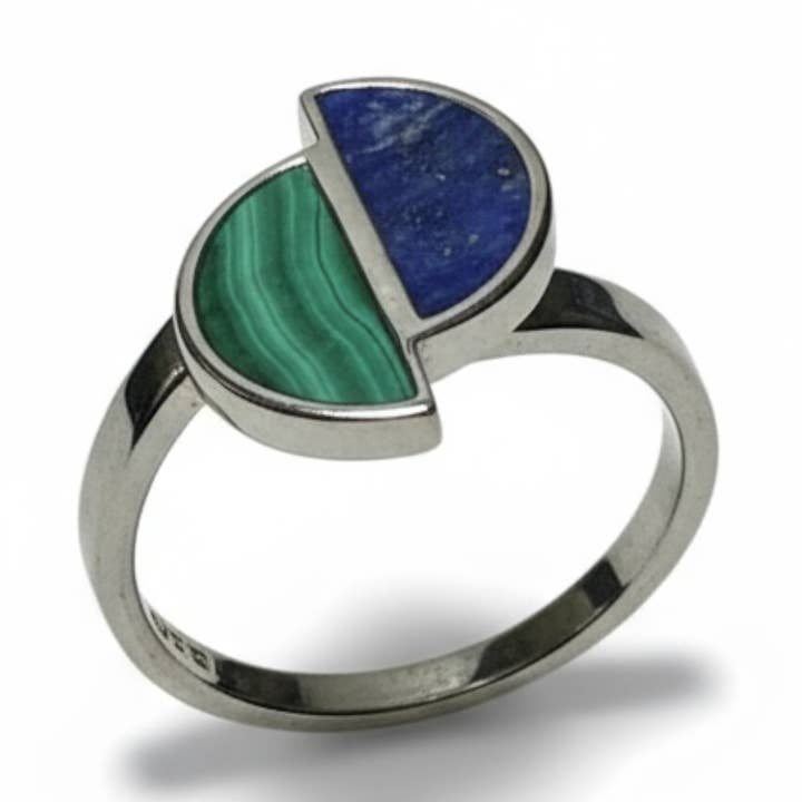 Lapis Lazuli and Malachite Ring AA 925 Silver for wholesale by La Boîte à Cailloux
