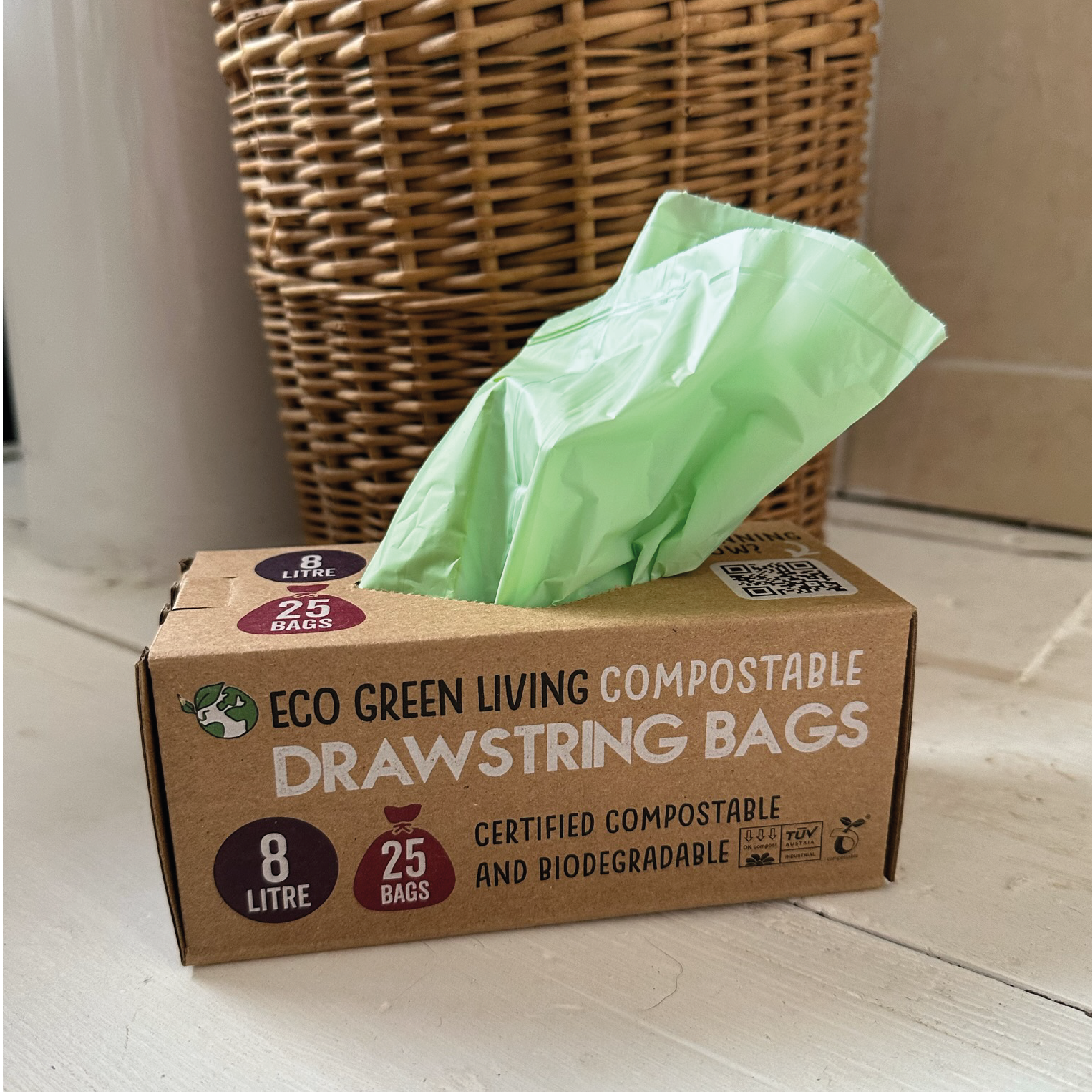Eco Green Living - Vente Poubelles/Corbeilles - Sacs poubelle compostables à cordon | 8 litres (25 sacs)5