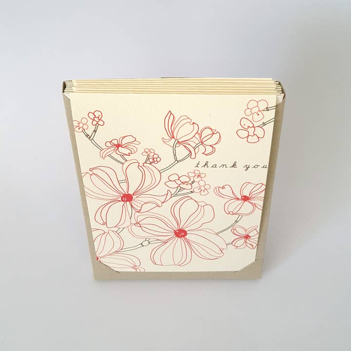 Floral Dogwood Thank You Greeting Card Set of 8 for wholesale by Little Green