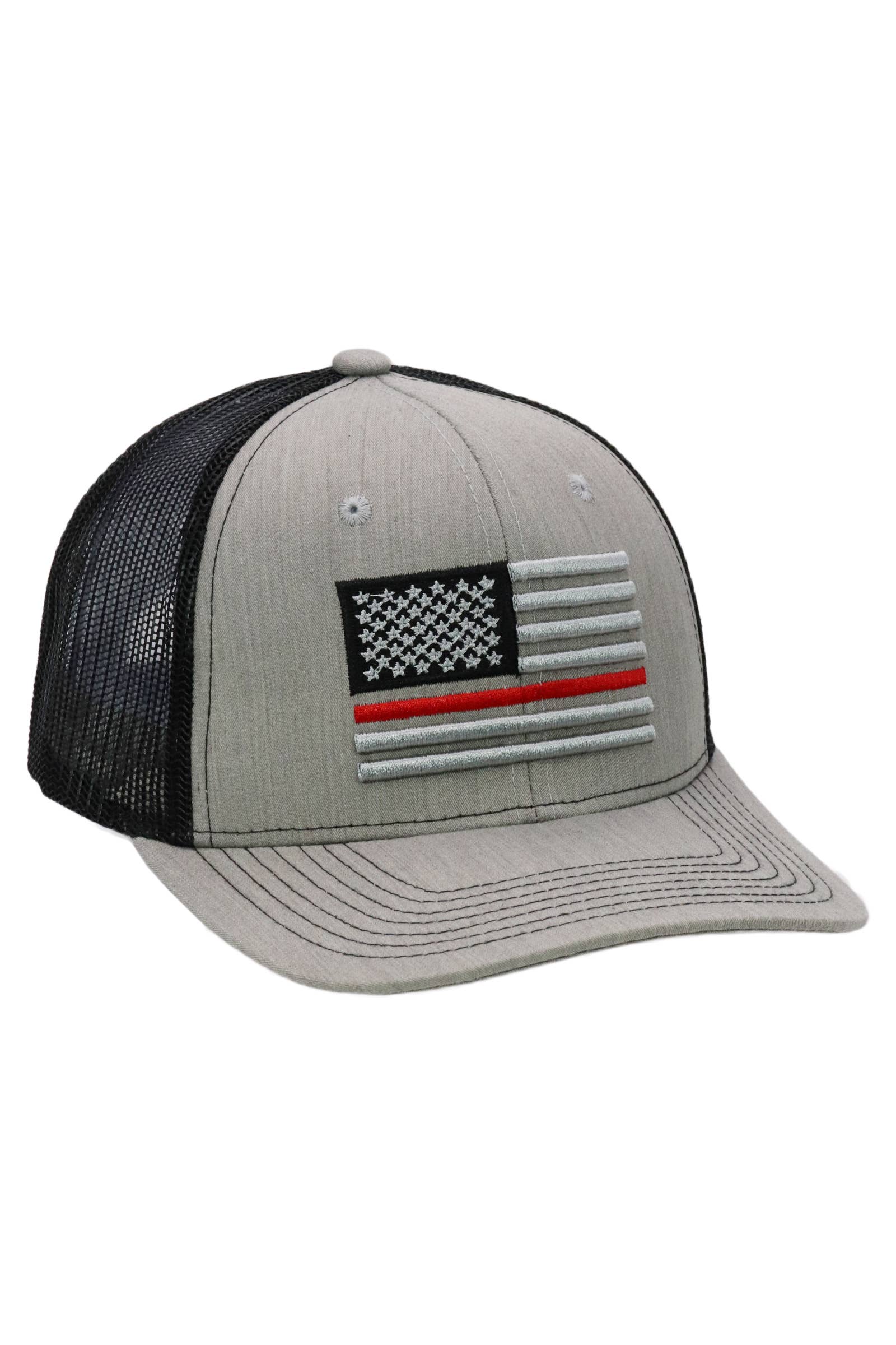 Cap Zone – Großhandel Trucker-Cap – Unisex – Feuerwehr Rote Linie Amerikanische Flagge Mesh Trucker Hut9