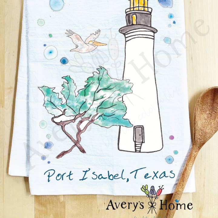 Custom Locale/Store - Lighthouse Port Isabel Tea Towel for wholesale by Avery's Home