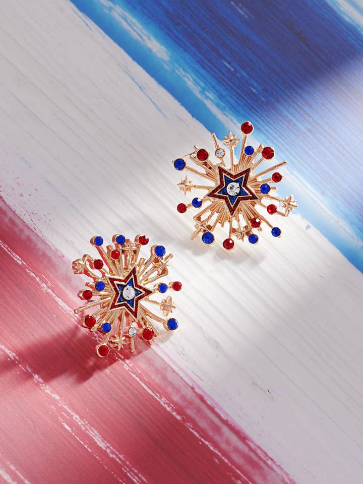 Brincos de artifício com bandeira americana em esmalte em pedra por atacado de Designature New York