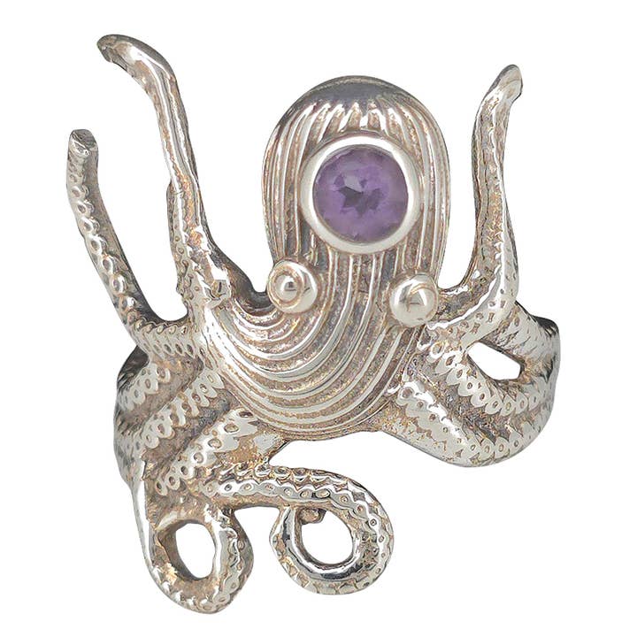 Faceted Amethyst Sterling Silver Octopus Ring for wholesale by Amberman