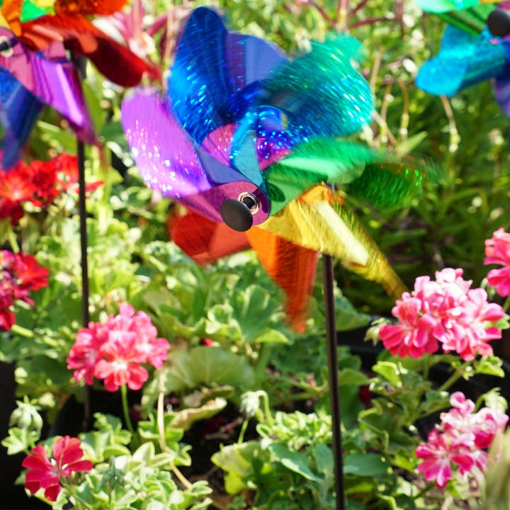 In the Breeze, LLC. - Wholesale Wind Spinner - Rainbow Sparkle 8" Pinwheel Spinner - 8 PC