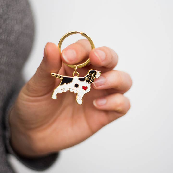 Springer Spaniel Enamel Key Ring-Choice of 2 Breed Colours for wholesale by Ren and Thread