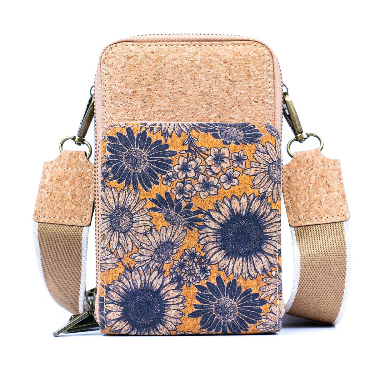 Meninas Bonitas Cork - Wholesale Crossbody Bag - Women's - Natural Cork Women's Crossbody Phone Bag with Triple Zipper Design BAG-231110