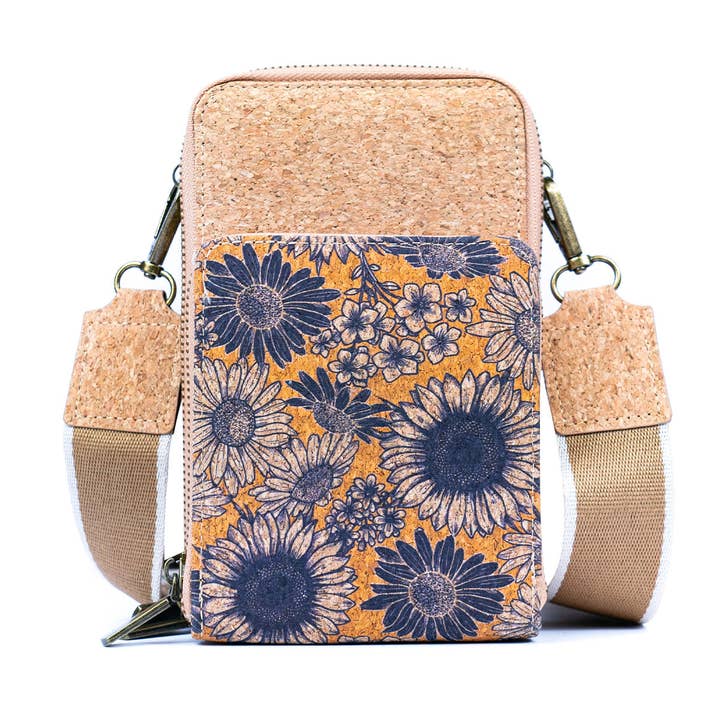 Meninas Bonitas Cork - Wholesale Crossbody Bag - Women's - Natural Cork Women's Crossbody Phone Bag with Triple Zipper Design BAG-231110
