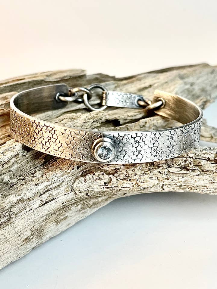 The Double Bezel Cuff with Chain, Aquamarine for wholesale by KFinn Designs