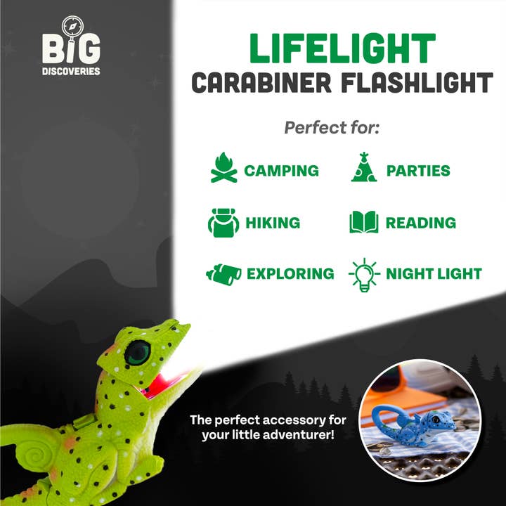 Big Discoveries / Sun Co. - Wholesale Lichtgevend/oplichtend speelgoed - Kinderen en baby - LifeLight zaklamp met karabijnhaak voor dieren - Groene hagedis6