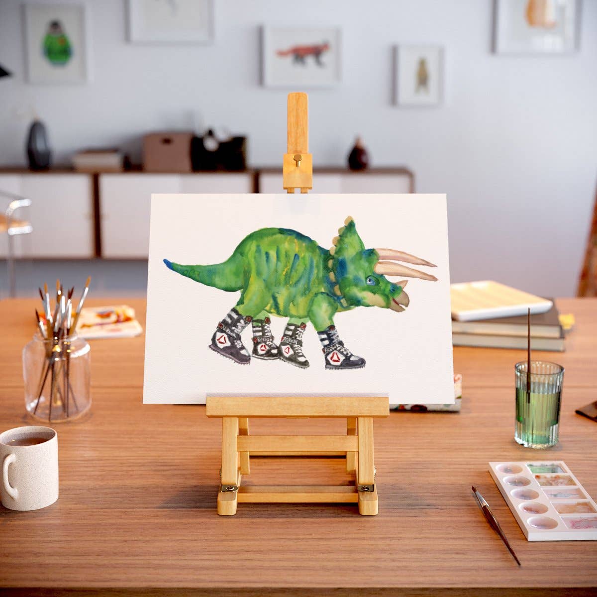Rosie Webb illustrations - Wholesale Art Print - Triceratops in High Tops Giclée Print2