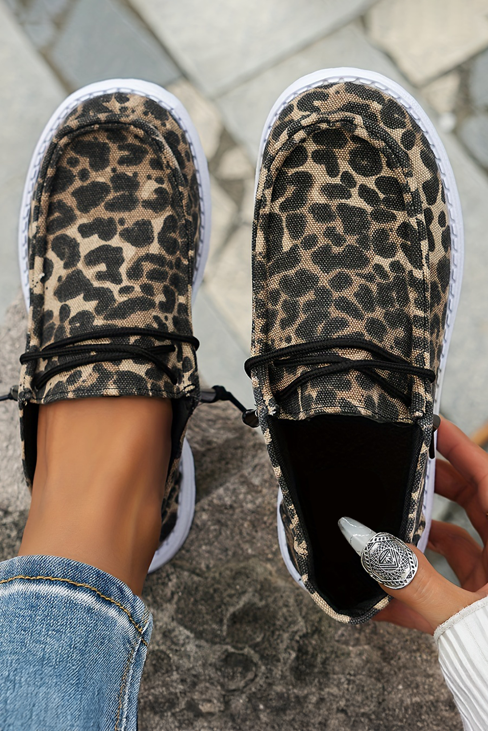 Kira  Lace-up Decor Leopard Canvas Shoes for wholesale on Faire1