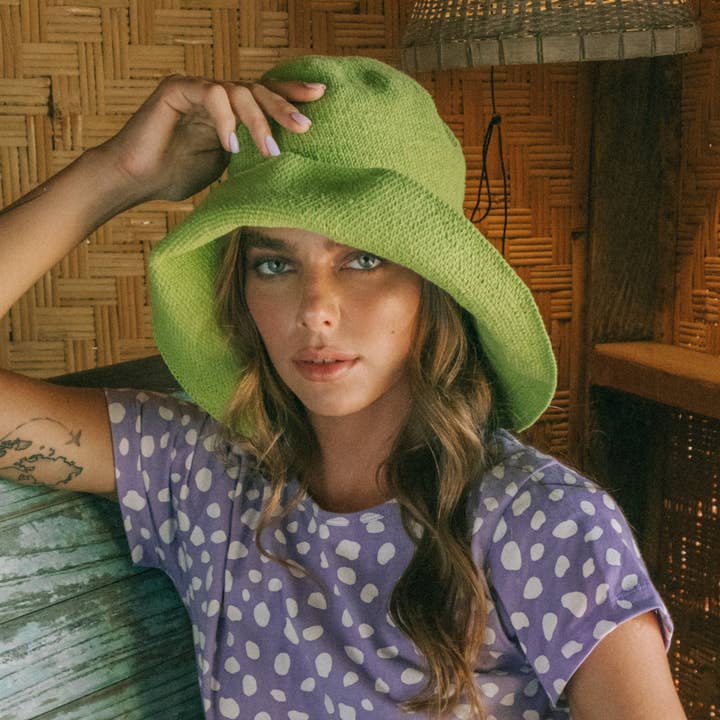Brunna Co - Wholesale Bucket Hat - Women's - BLOOM Crochet Sun Hat, in Lime Green