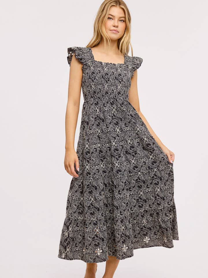 Embroidered Smocked Midi Dress for wholesale by Ultramarine