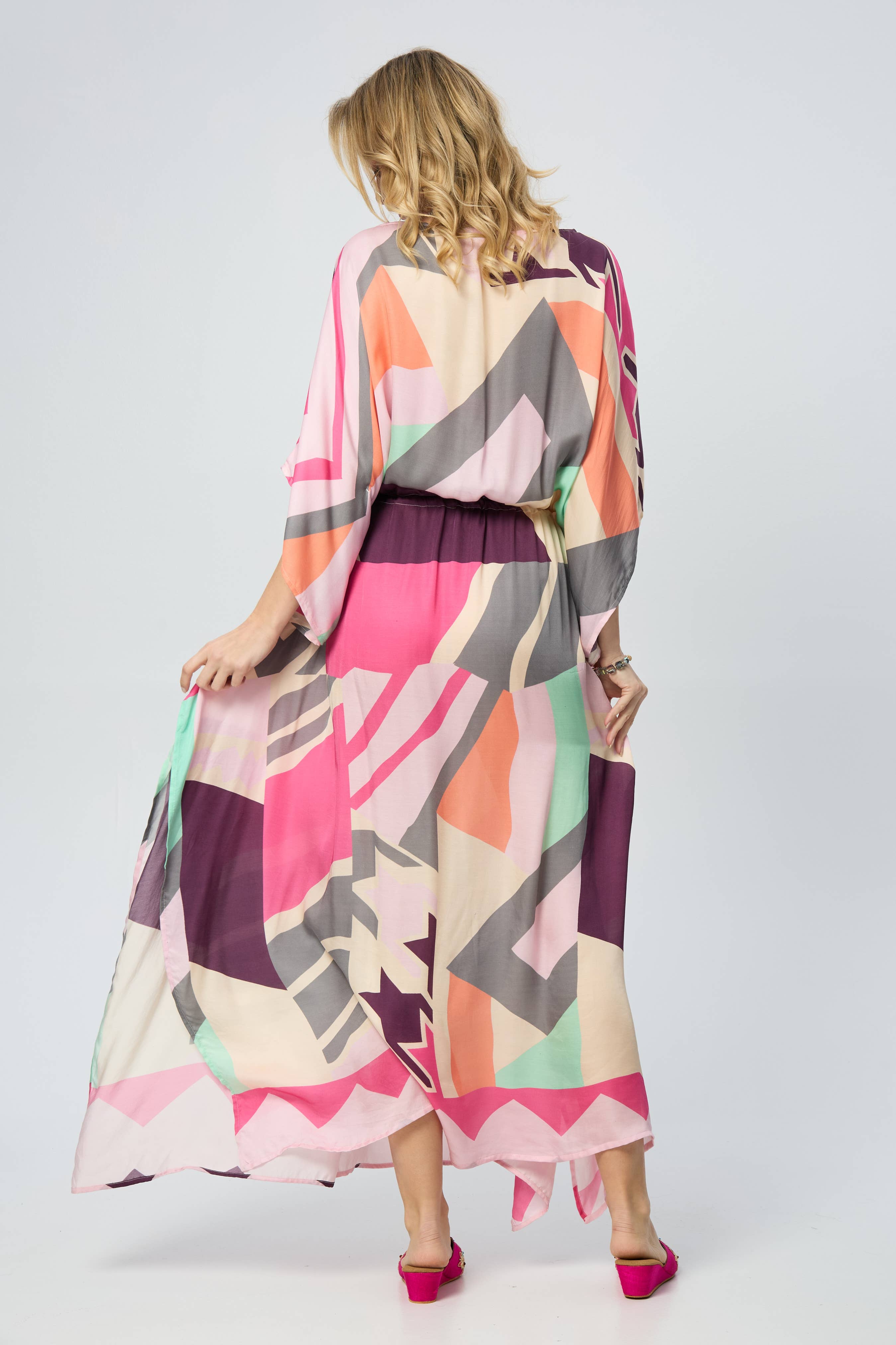 SAACHI - Wholesale Kaftan - Women's - Multicolor Kaftan Geo Tie Waist7