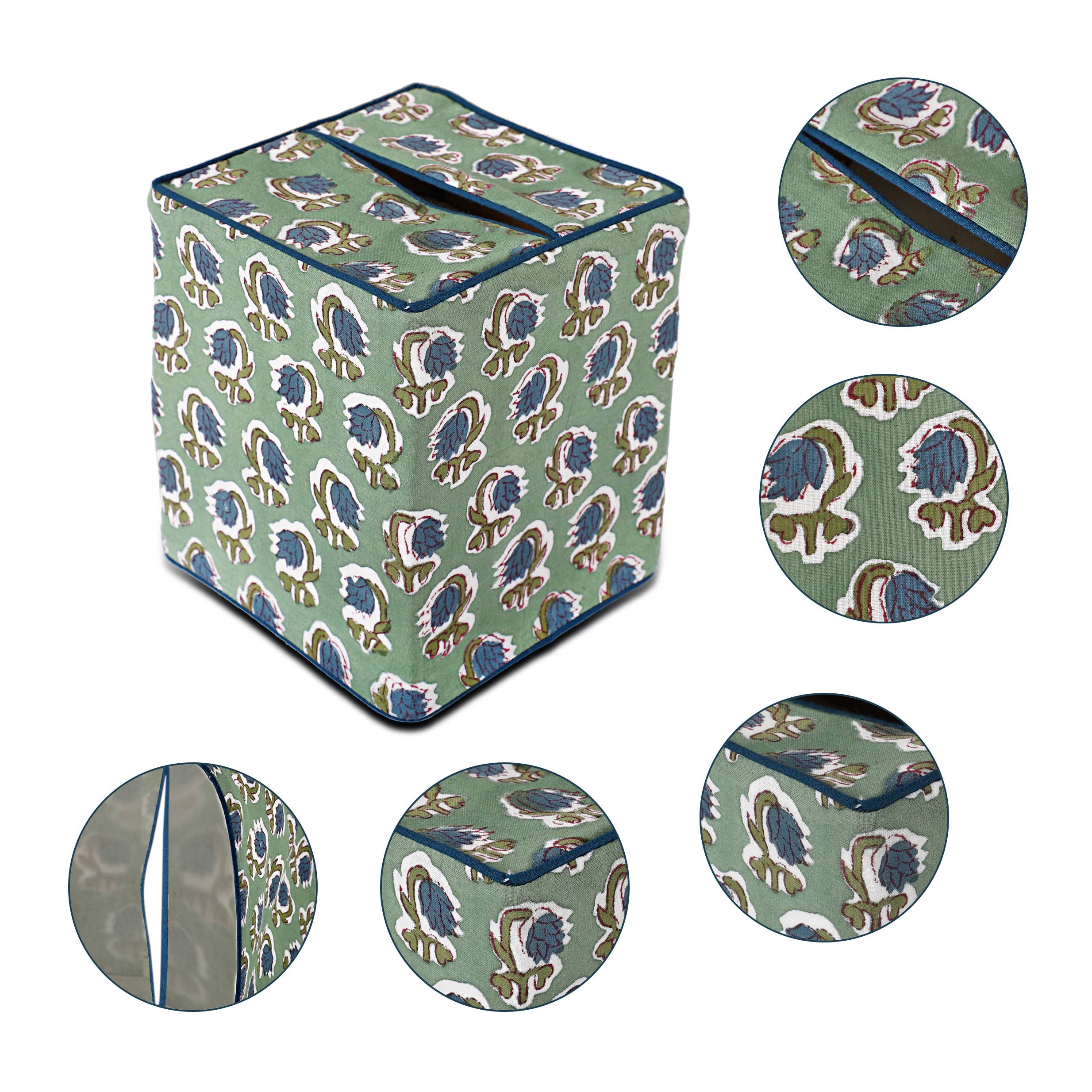 Fabricrush - Wholesale Tissue Box - Fabricrush New Basil Green Hand Block Print Tissue Box Cover3