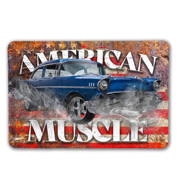 57 Chevy American Muscle Sign for wholesale by Real Cool Stickers & Stuff