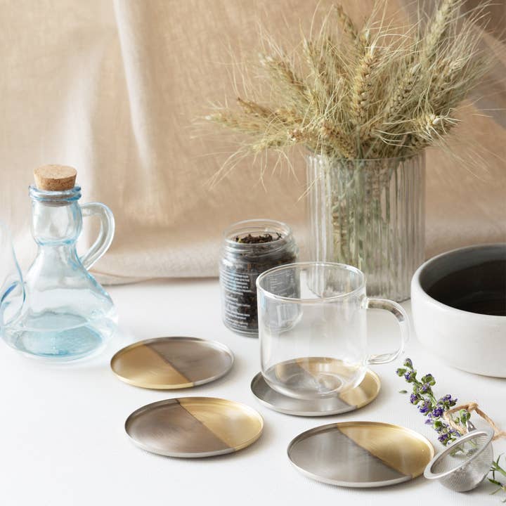 Fleck - Wholesale Coasters - Two tone nickel & brass coasters, Set of 4