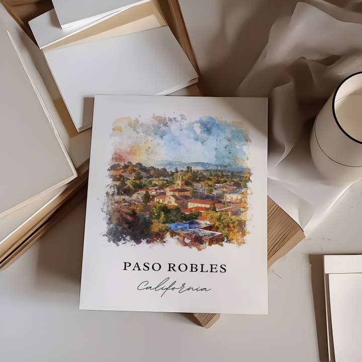 Premium Travel Art - Wholesale Art Print - Paso Robles Wall Art, Paso Robles CA Print, Paso Robles Watercolor, Paso Robles CA Gift,1