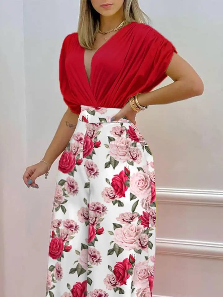 Rosa Clothing - Wholesale Top & Pant Set (NOT Loungewear) - Women's - Bat-Sleeved Top Wide-Leg Pants Two-Piece Set