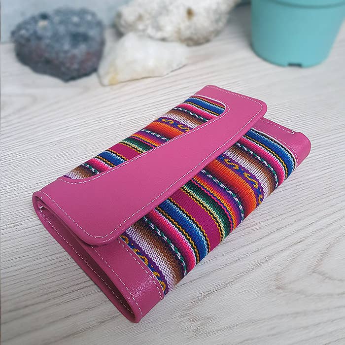 Pichincha - Vente Portefeuille – femme - Portefeuille à trois volets en cuir péruvien à rayures tribales19