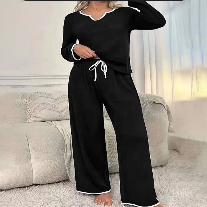 V-NECK LOOSE COMFORTABLE DRAWSTRING PANTSUIT for wholesale by Lily Clothing
