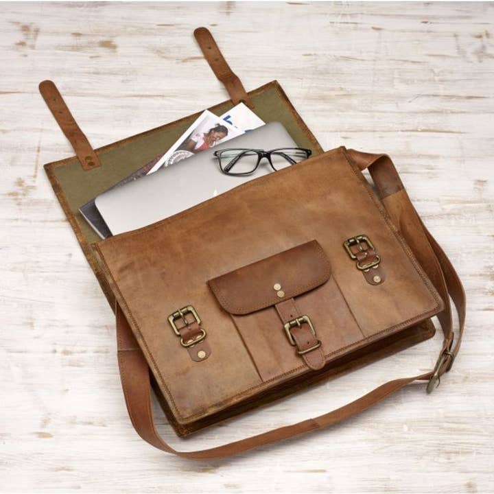 The Paper High Gift Company Limited – wholesale Satchel – Women's – Large Brown Vintage Leather Satchel - Handmade3