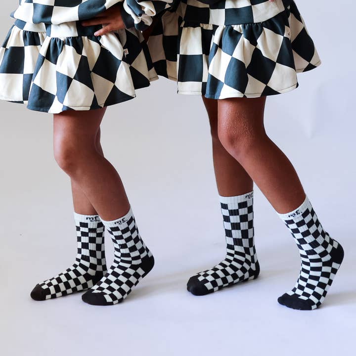 CHECKERED CHARCOAL | socks | retro tube for wholesale by Minimalist Folk Co.