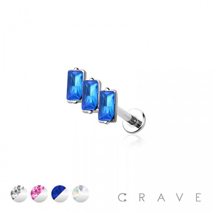 TRIPLE SQUARE CZ GEM INTERNALLY THREADED 316L SURGICAL STEEL for wholesale by CRAVE