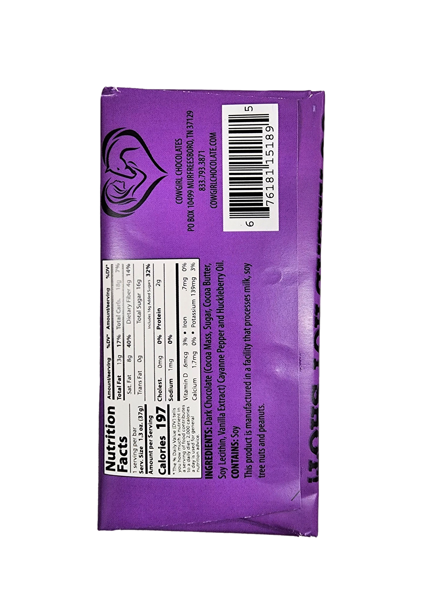 Cowgirl Chocolates - Wholesale Chocolate Bar - Spicy Dark Chocolate Huckleberry Bar - 1.3oz1