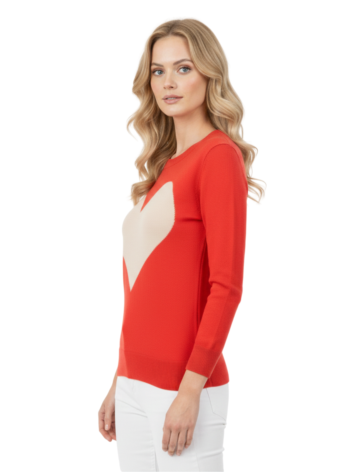 Mak - Vente Pull en maille – femme - Pull à col rond en chenille à manches 3/4 en forme de cœur MK359522