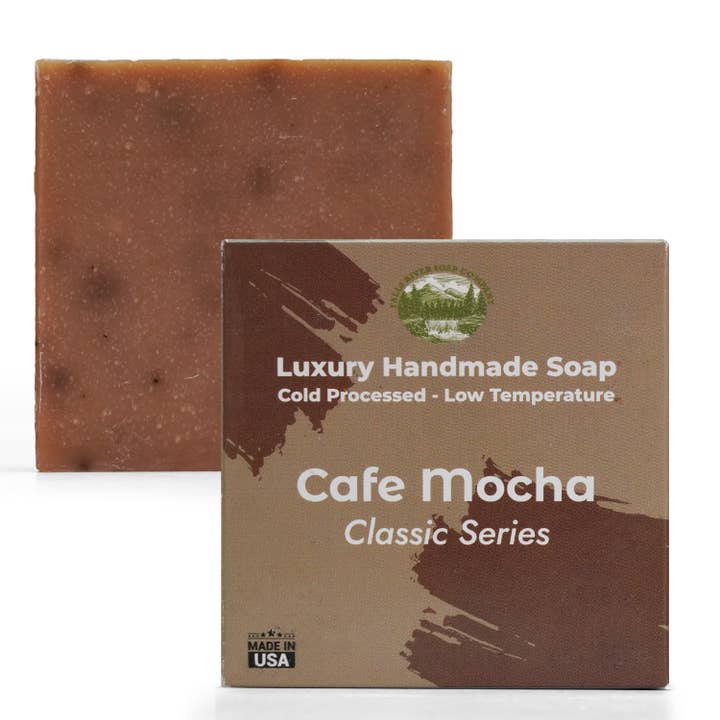 Café Mocha 5oz Soap Handmade Soap bar - Cherry Almond, oatmeal as exfoliant - Pure Essential Oil Natural Soaps- Anniversary Wedding Gifts Christmas stocking stuffer cherry blossom - Falls River Soap Company for wholesale by Falls River Soap Company