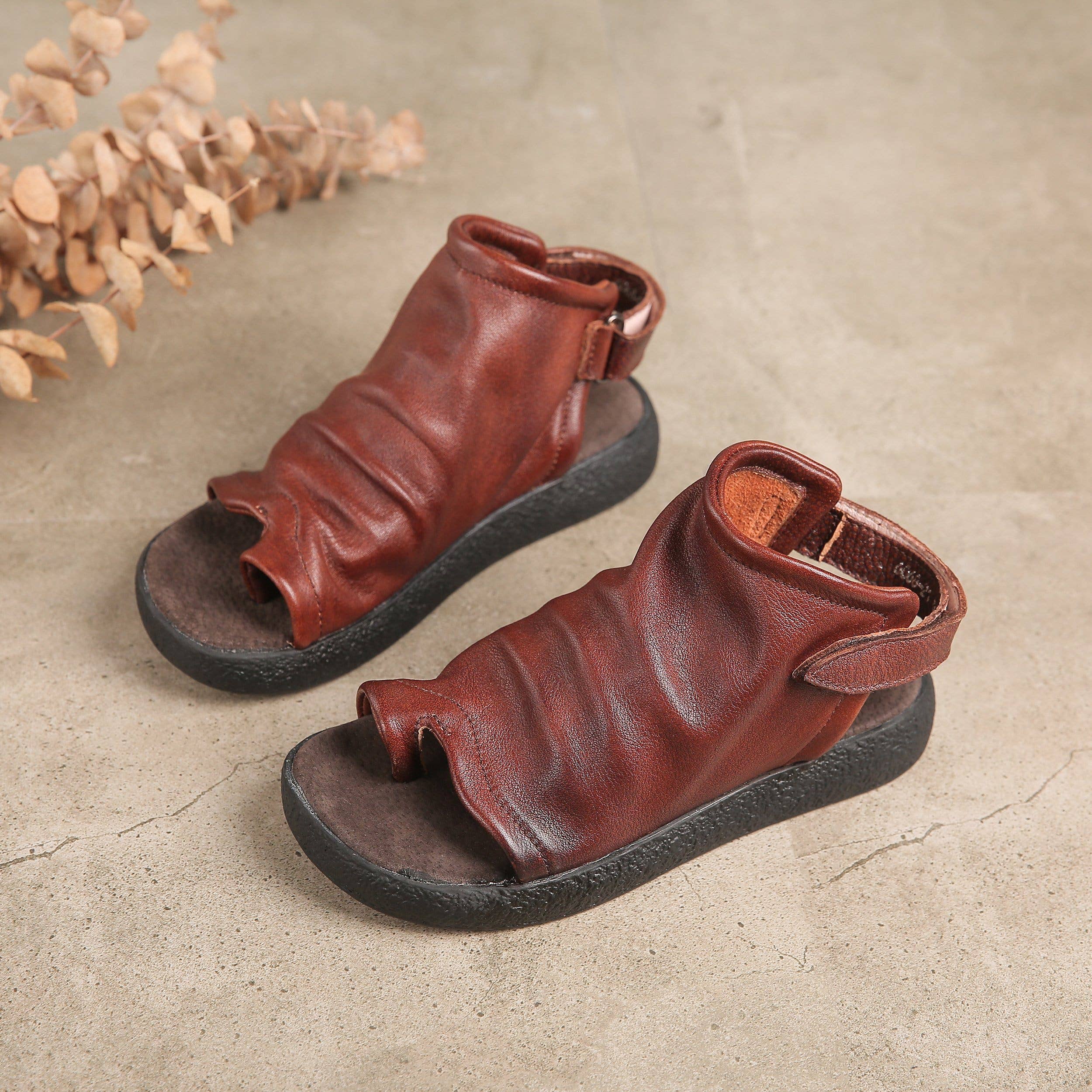 DWARVES - Wholesale Sandals - Women's - Sandals Boots Soft Cowhide Leather Plantform Summer Boots Open Peep Toe Post Wrap Ankle Sandals Flatforms Black/Coffee/Brown8