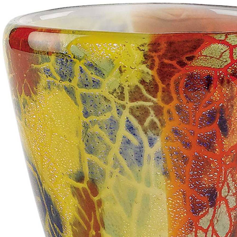 HomeRoots - Wholesale Vase - 8"Orange Red and Yellow Murano GlassAbstract Oval Table Vase3