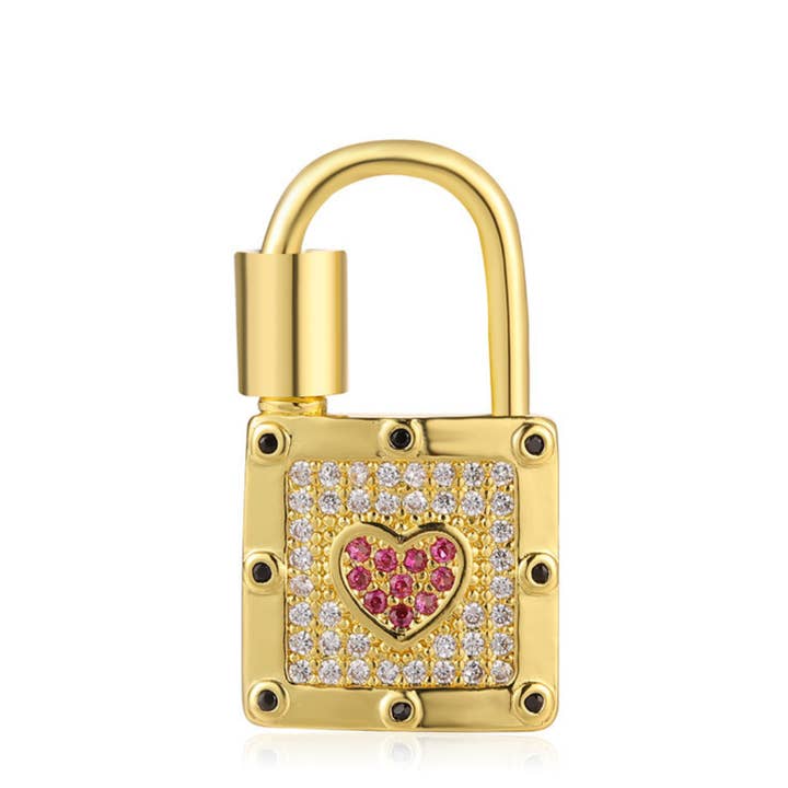 CZ Heart Lock Charm For Charm Necklace for wholesale by Savvy Bling
