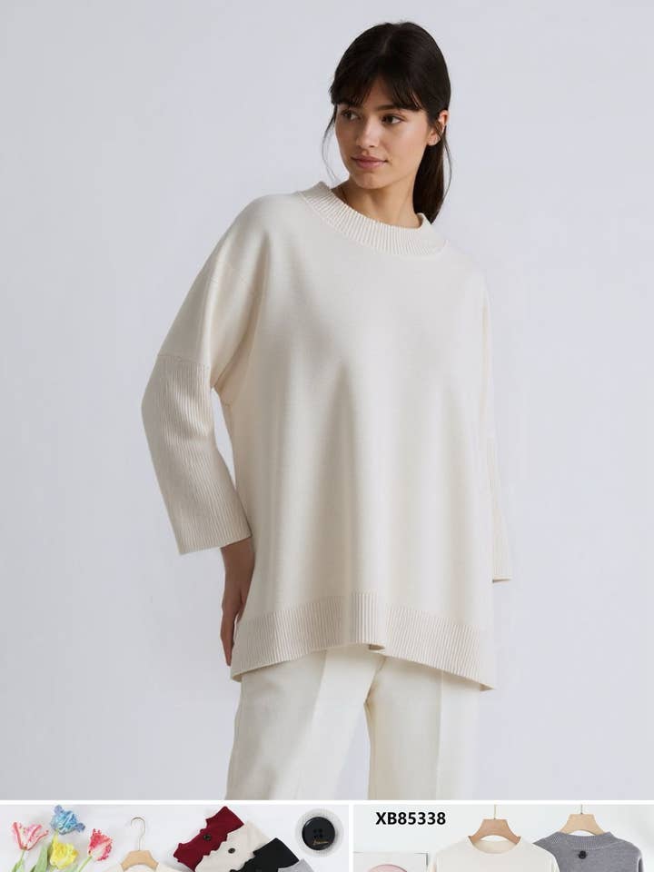 PULL BASIQUE EN MAILLE OVERSIZE AVEC BOUTONS AU DOS pour la vente par SWEET MAGIC MODA Y COMPLEMENTOS