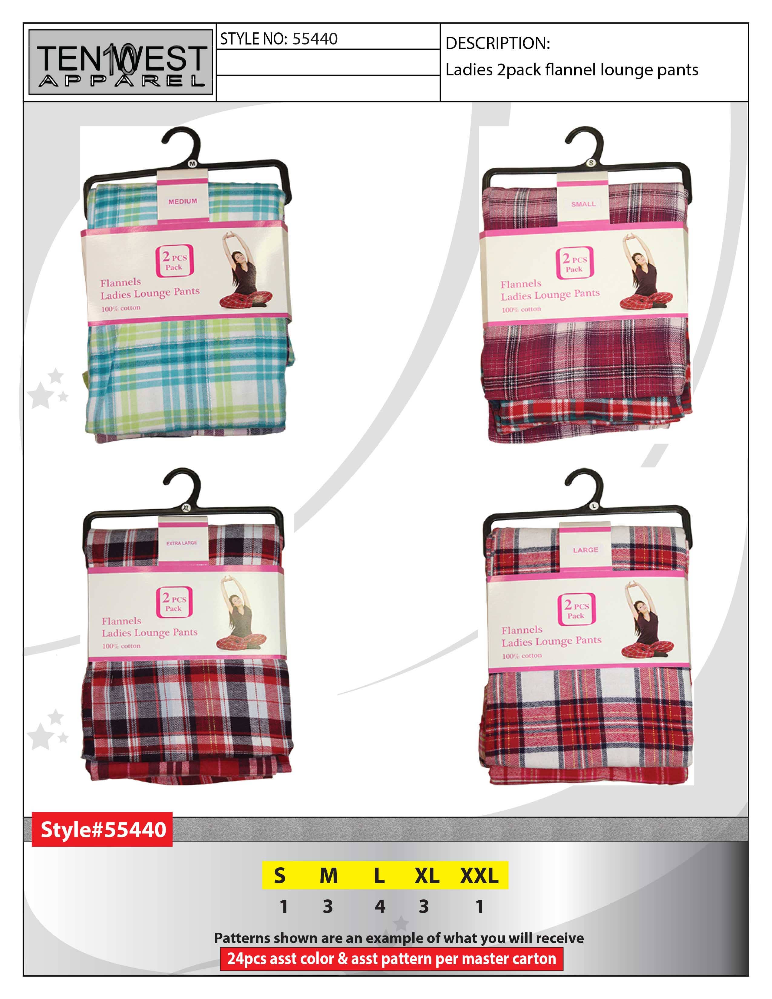 Ten West Apparel - Wholesale Lounge Sweatpants/Joggers - Women's - Ladies 2pk flannel lounge pants