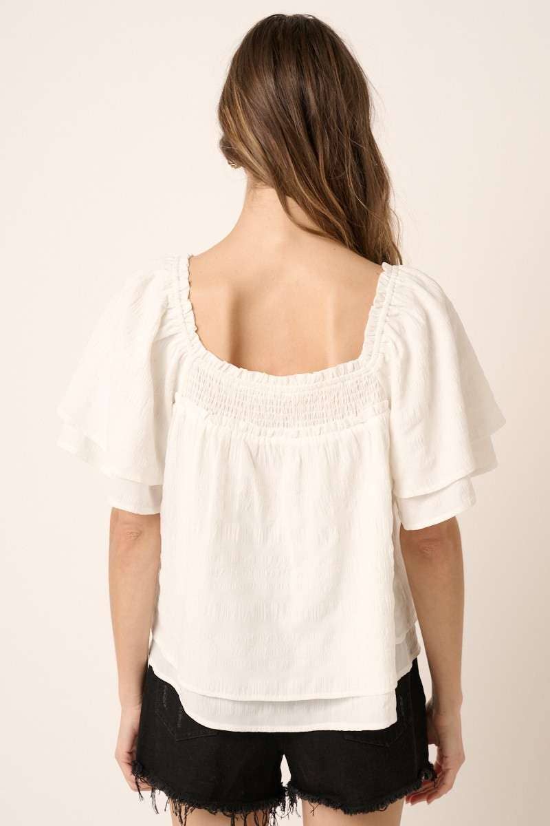 mittoshop - Wholesale Blouse - Women's - H14894-TEXTURE SMOCKED FLUTTER SLEEVE BLOUSE4