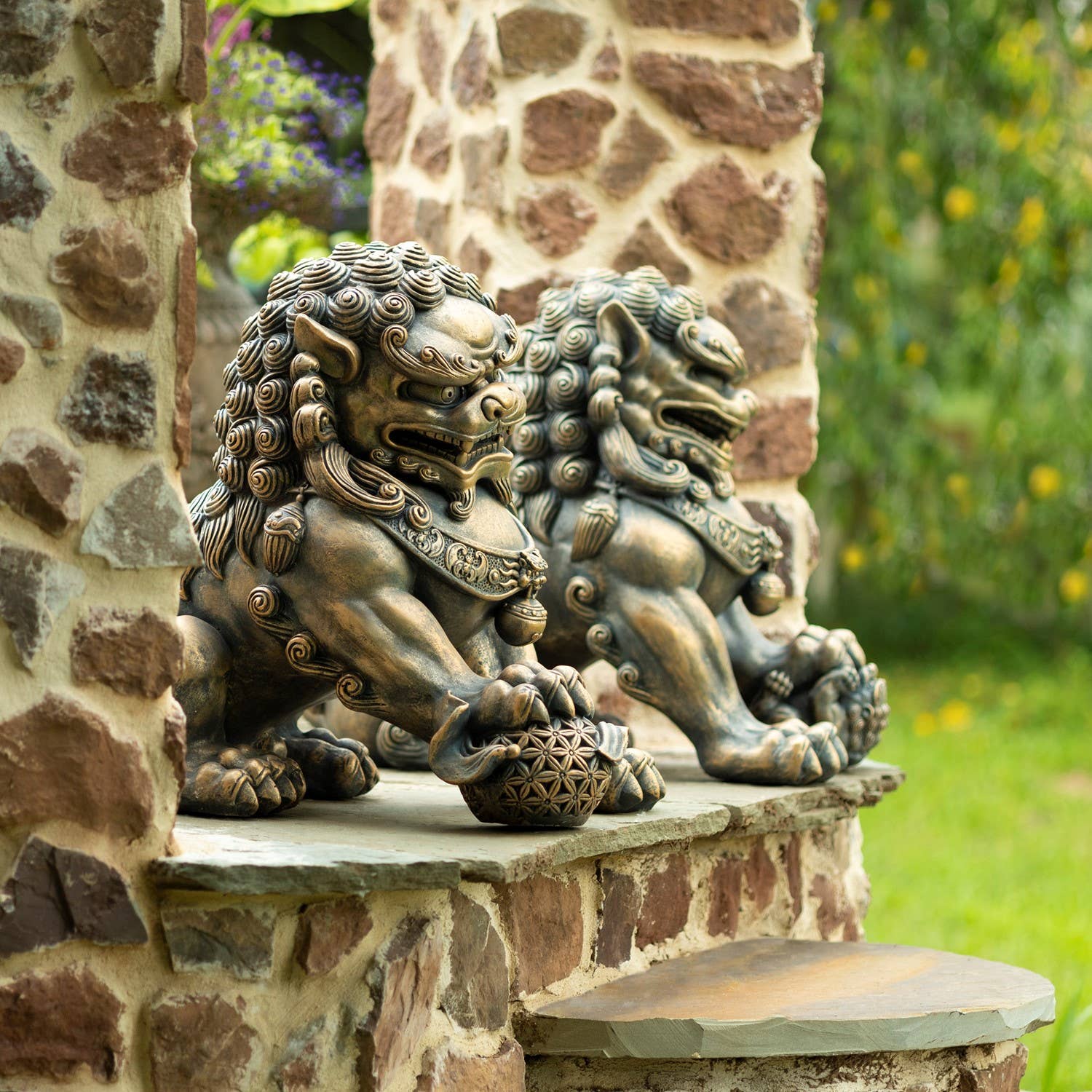 Zaer Ltd. International - Wholesale Decorative Figurine - 24.5" Tall Chinese Foo Dog Sentry Statues- 2PC/Set2