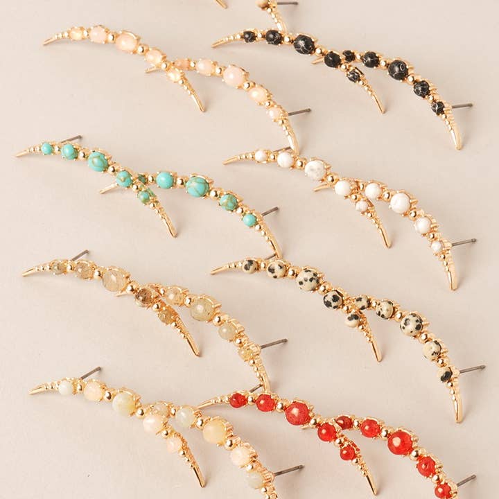 Fashion City - Wholesale Dangle Earrings - Shaped Semi-Precious Stone Post Earrings