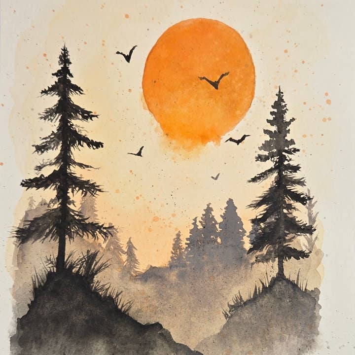 Where the Sun Sleeps Sunset Watercolor Art Print for wholesale by SanBCreative