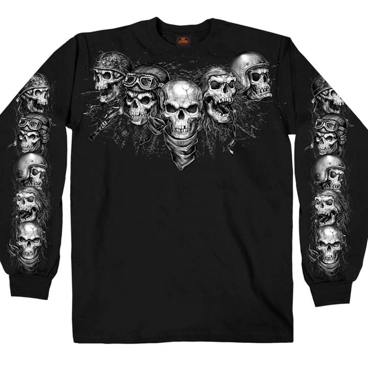 Hot Leathers GMS2423 Men’s ‘Five Skulls’ Long Sleeve Black T-Shirt for wholesale by Hot Leathers